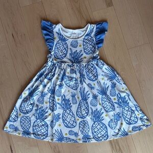 Blue Pineapple Print Kids Dress